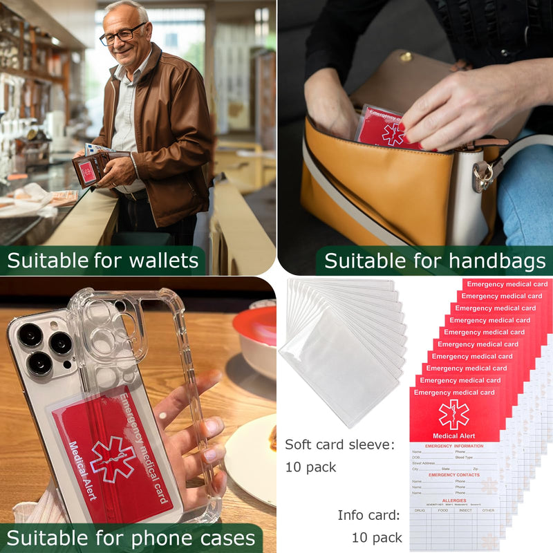 [Australia] - 10 Pack Red Medication List Card with 10 Sleeves for Family Members Like Elderly - Emergency Contact ID Card for Wallet, Phone, Pocket, Handbags - Medical Systems for Retirement Community 