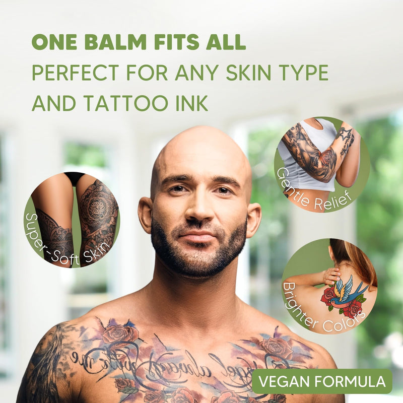 [Australia] - BodyJ4You Tattoo Aftercare Balm - New Tattoo Recovery Cream Moisturizer - Non Greasy Vegan Butter Enhancing Color - Safe Lotion Old Tattooed Skin Sun Protection Natural Skin Care - 4 Oz 