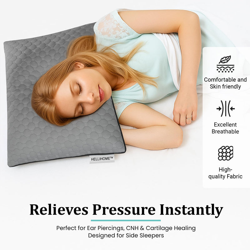 [Australia] - Ear Piercing Pillow with Hole for Ear - Adjustable Shredded Memory Foam Pillow for Side Sleepers, CNH Pillow for Piercing Healing & Ear Pain Relief | Soft Washable Travel Pillow with Bag Extra Foam 