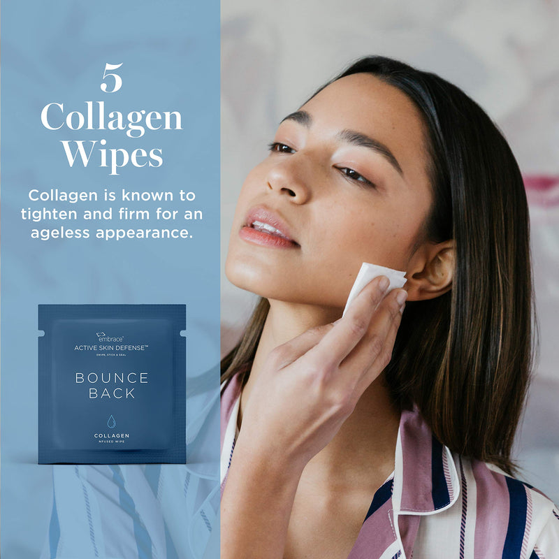 Embrace Active Skin Defense | 10-Day Anti-Aging Kit | Re-Usable Silicone Stickies & Infused Wipes (5 Collagen & 5 Vitamin C) | Anti-Wrinkle, Puffiness, Fine Lines