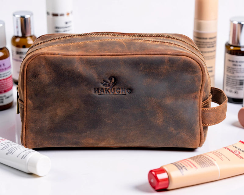 Full Grain Leather Toiletry Bag for Men & Women Travel Pouch, mens Shaving Kit travel bag Organizer with YKK Zipper, Spacious Bathroom Grooming Waterproof Lining dopp kits (Tan Brown) TAN BROWN 1