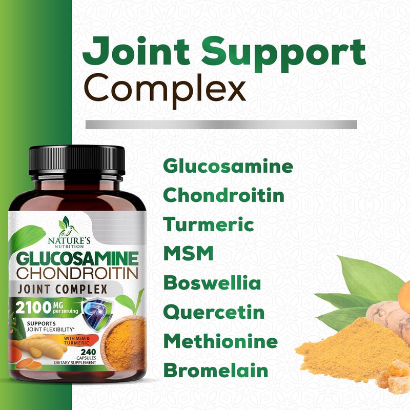 [Australia] - Glucosamine Chondroitin MSM Complex - Joint Support Supplement Turmeric & Boswellia, Triple Strength Glucosamine Capsules - Support for Joint Health & Mobility with Quercetin Bromelain - 240 Capsules 240 Count (Pack of 1) 