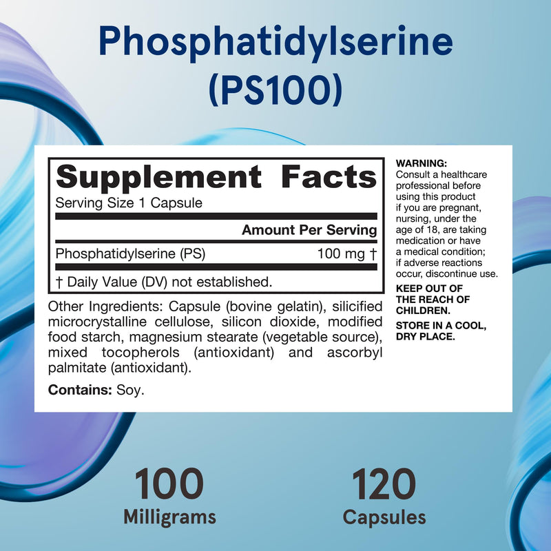 [Australia] - Jarrow Formulas PS100 Phosphatidylserine, 100 mg, Dietary Supplement for Brain Health and Cognition Support, 120 Capsules, Up To a 120 Day Supply 120 Count (Pack of 1) 