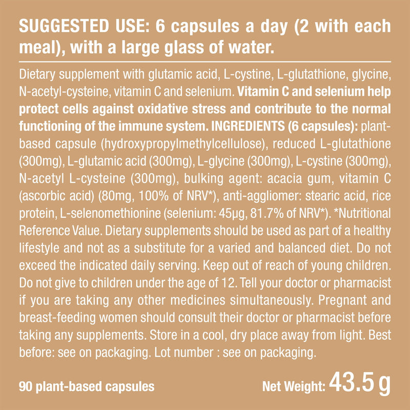 Glutathione Supplement - Reduced Glutathione Formula with NAC and Vitamin C - 90 Vegan Capsules - GMO-Free Formula - Easy to Swallow Capsules - French Expertise - Nutrimea