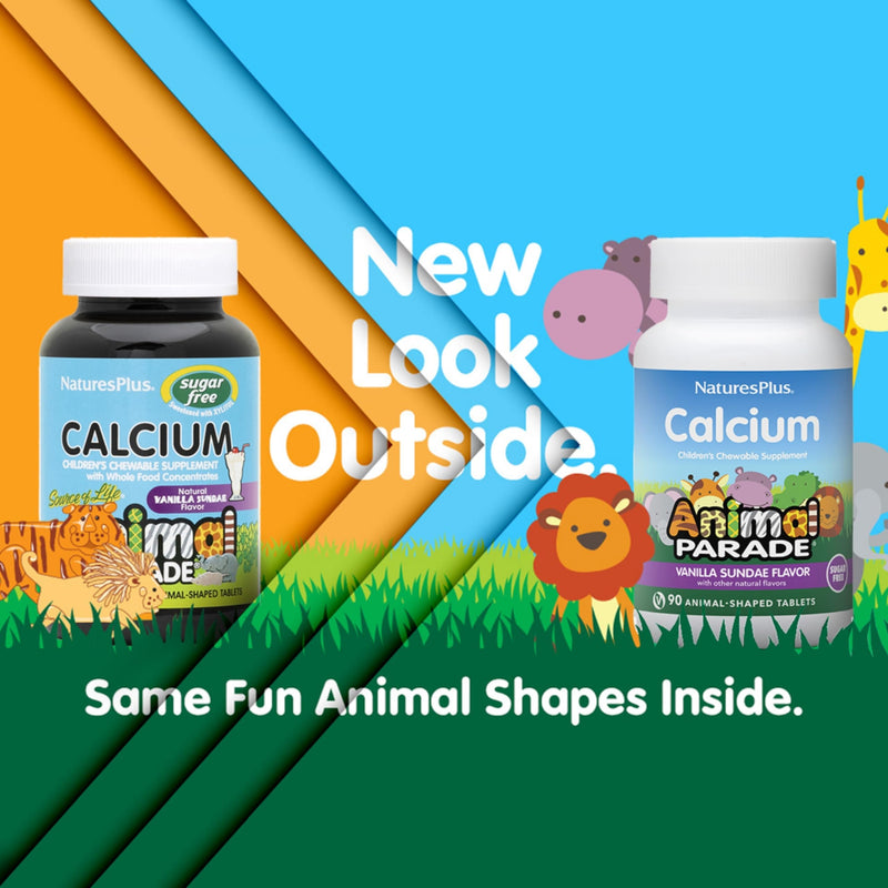 [Australia] - NaturesPlus Animal Parade Sugar-Free Children's Calcium, Vanilla Sundae Flavor - 90 Chewable Animal Shaped Tablets - Magnesium for Bone Health - Gluten Free - 45 Servings 1 