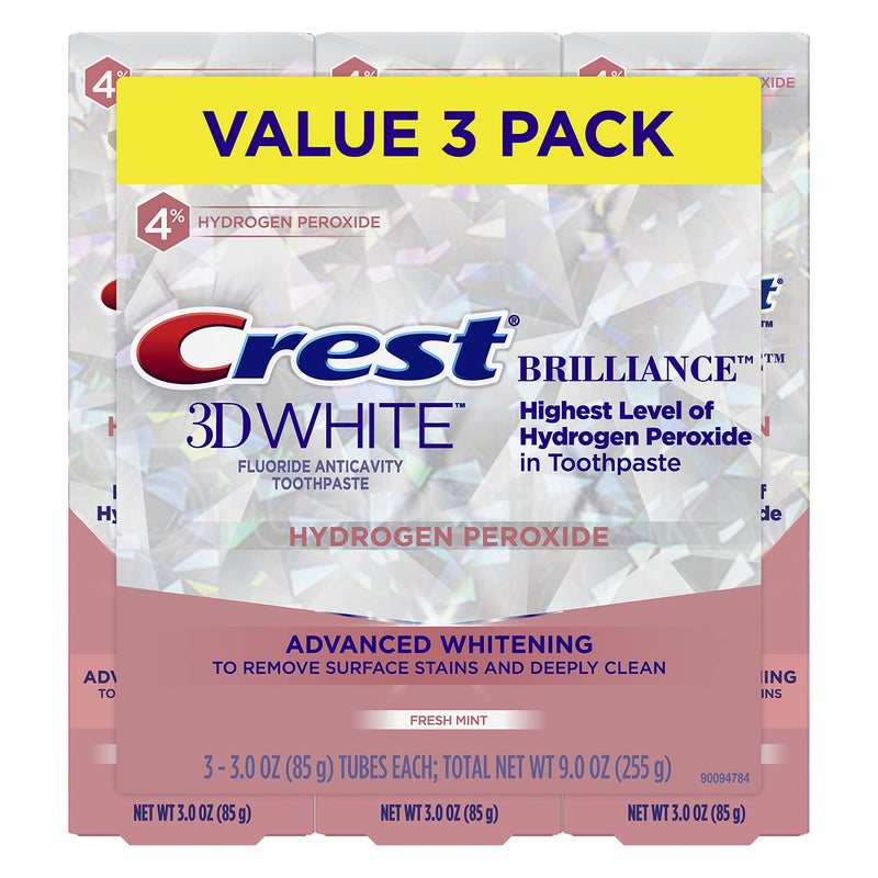[Australia] - Crest 3D White Brilliance Hydrogen Peroxide Toothpaste with Fluoride,3 Ounce (Pack of 3) Mint 3 Ounce (Pack of 3) 