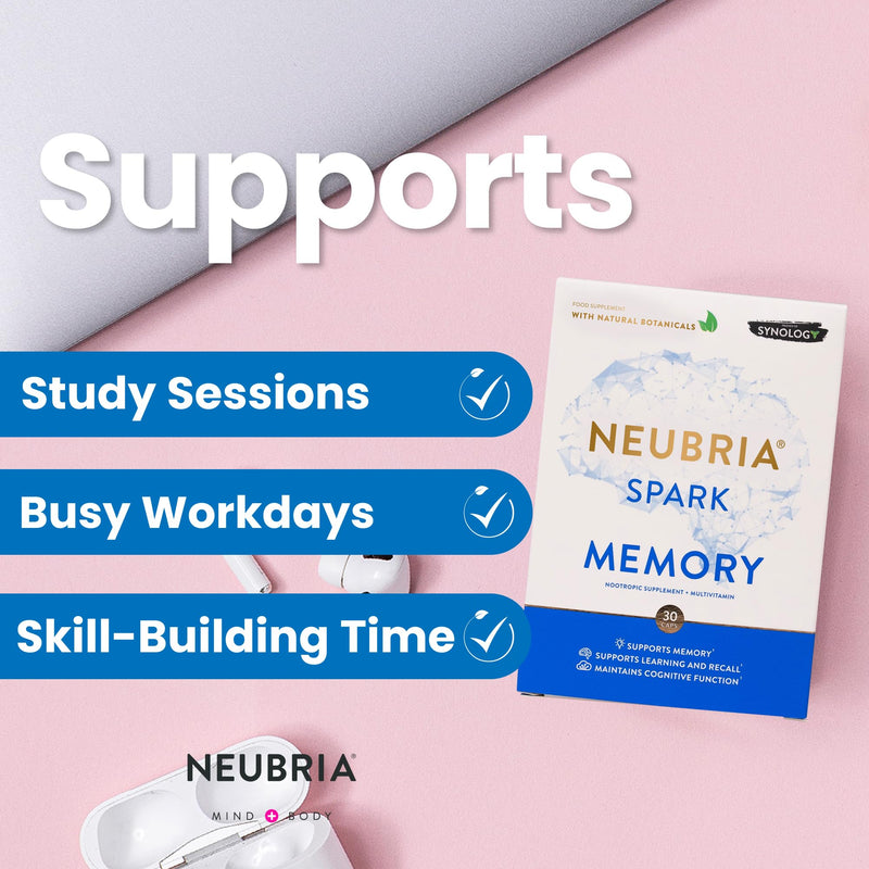NEUBRIA Spark Memory Supplement – Multivitamin for Adults with Bacopa Monnieri, Ginkgo Biloba, Turmeric, Ashwagandha, CoQ10 & Citicoline – Nootropic Brain Support – 30 Capsules Spark - Memory 30 Tablets 30 count (Pack of 1)