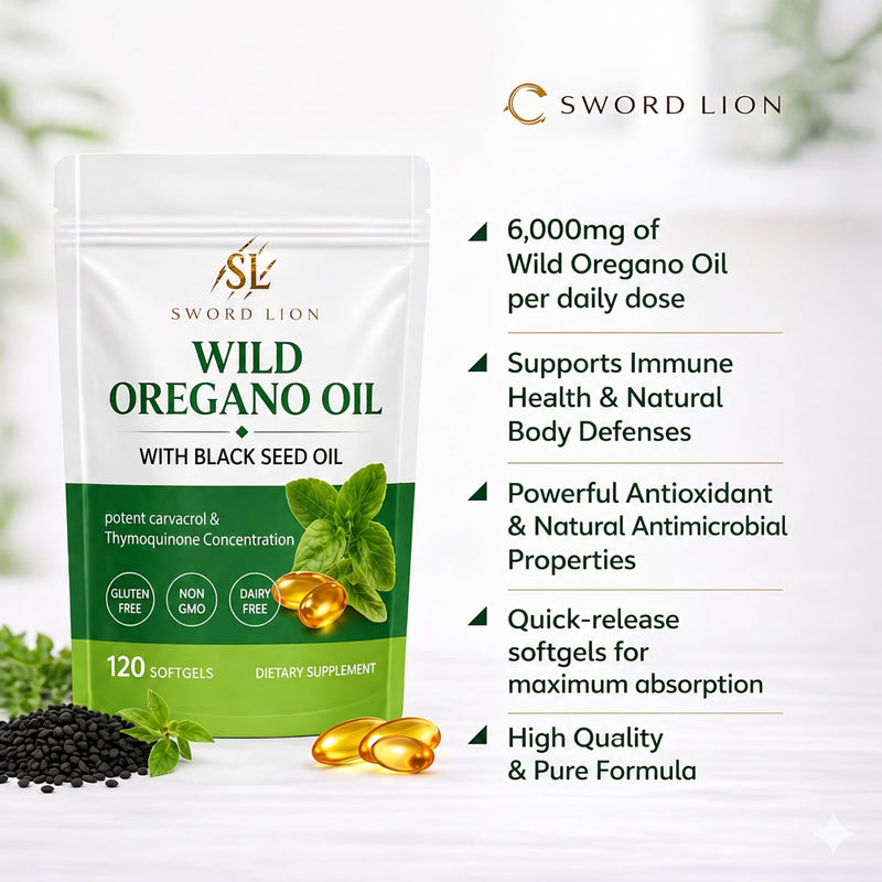 Wild Oregano Oil Capsules 6000mg High Potency - 240 Softgels (2x120) 6000mg Oil of Oregano with Black Seed Oil Non-GMO, Gluten Free Supports Immune & Digestive Health, High Strength Oregano
