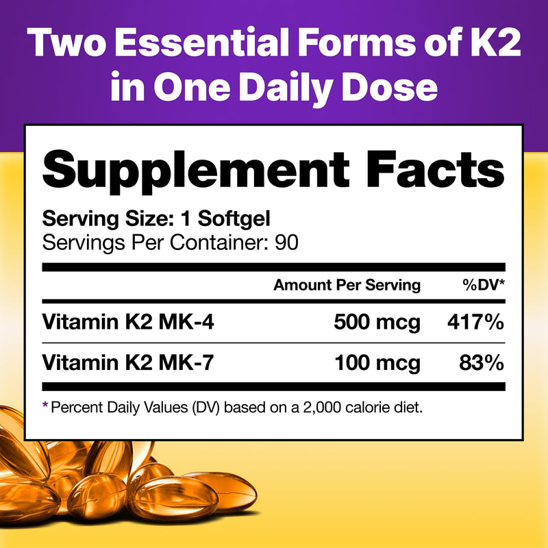 InnovixLabs Full Spectrum Vitamin K2 MK7 + MK4, 600 mcg (90 Softgels) | Vitamin K2 Supplement, Supports Heart & Bone Health, Trans Form MK-7 & MK-4, Adv. Calcium Support, Gluten Free, 90-Day Supply 90 Count (Pack of 1)
