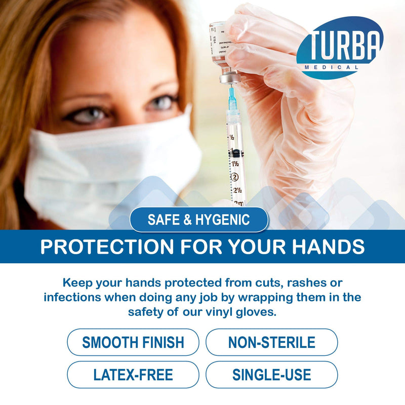 [Australia] - Disposable Vinyl Gloves, 100 Size Large Non Sterile, Powder Free, Latex Free - Examination Gloves, Cleaning Supplies, Kitchen and Food Safe - Ambidextrous - by Turba 