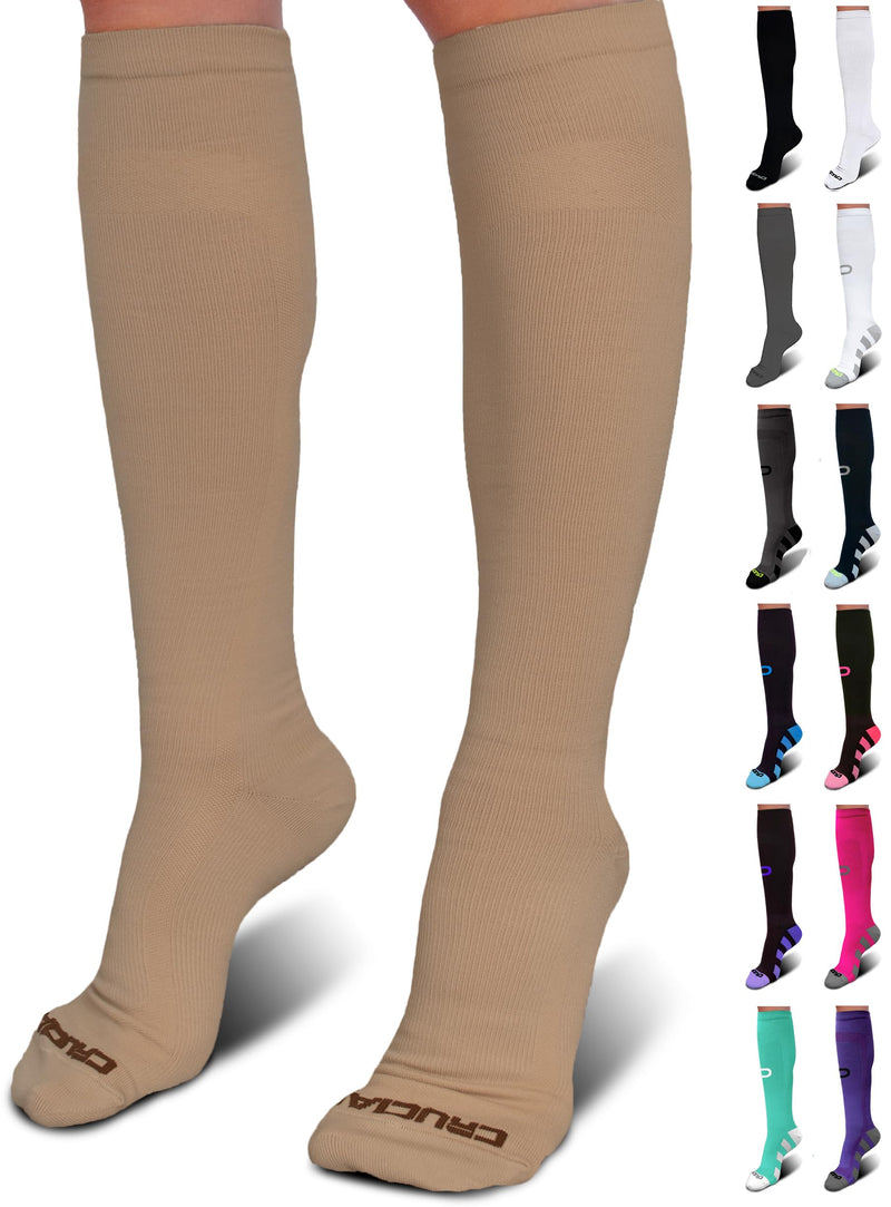 Crucial Compression Socks for Men & Women (20-30mmHg) Running, Athletic, Travel Large-X-Large Beige / Nude