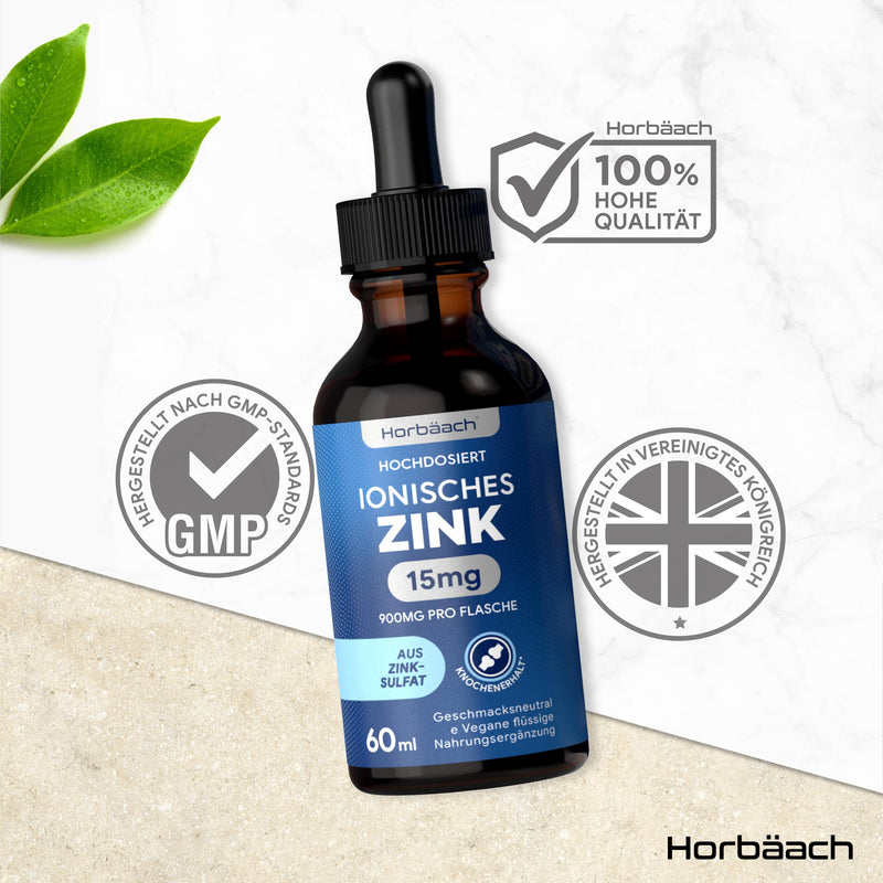 [Australia] - Zinc drops | 15mg premium ionic zinc sulfate per daily dose | Premium Ionic Zinc | Vegan | 60ml | Horbaach 