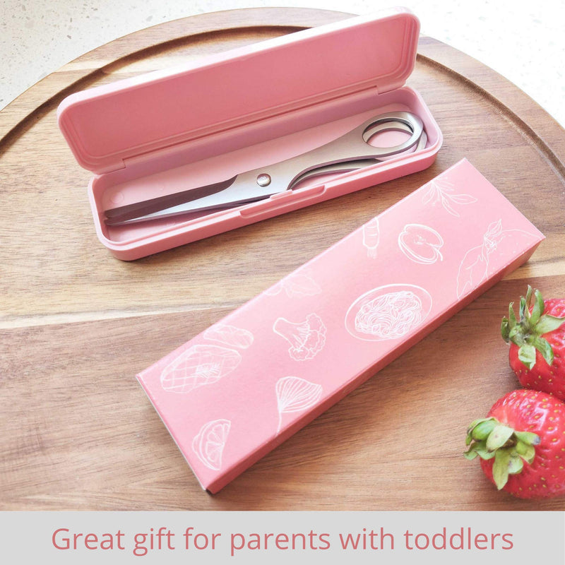 [Australia] - Beaditive Baby Food Scissors - Stainless Steel Toddler Food Cutter with Serrated Blade and Blunt Tip for Safety - Dishwasher Safe Baby Food Shears for Cutting Tiny Bites with Portable Travel Case 