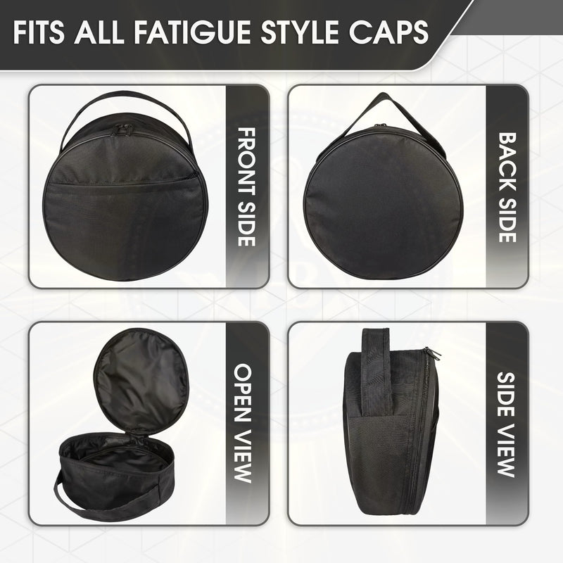 Peak Cap Storage Case, Waterproof Cordura Hat Carrier with Handle & Zipper, Lightweight Protective Travel Organizer for Masonic, Military, Uniform, Chauffeur & Dress Caps, Black/White