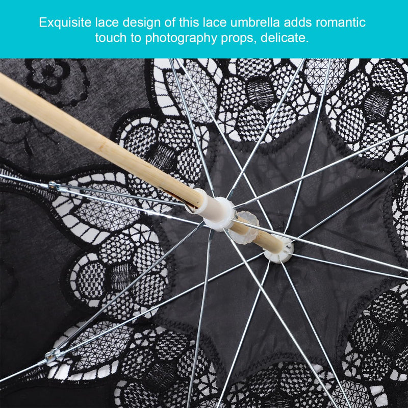 Toyvian Bridal Wedding Lace Parasol: 25.35 Inches White Lace Umbrella Women Vintage Umbrellas Handmade Boho Parasol with Black