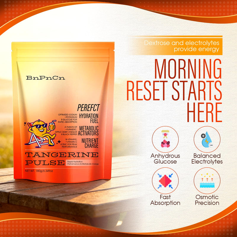 Perfect Morning Tangerine Pulse Electrolyte Powder, 3-in-1 Hydration Supplement with Anhydrous Glucose, ACV, B Vitamins, Turmeric & Taurine, Supports Metabolism & Hydration, Fresh Orange Flavor (1pcs) 1pcs