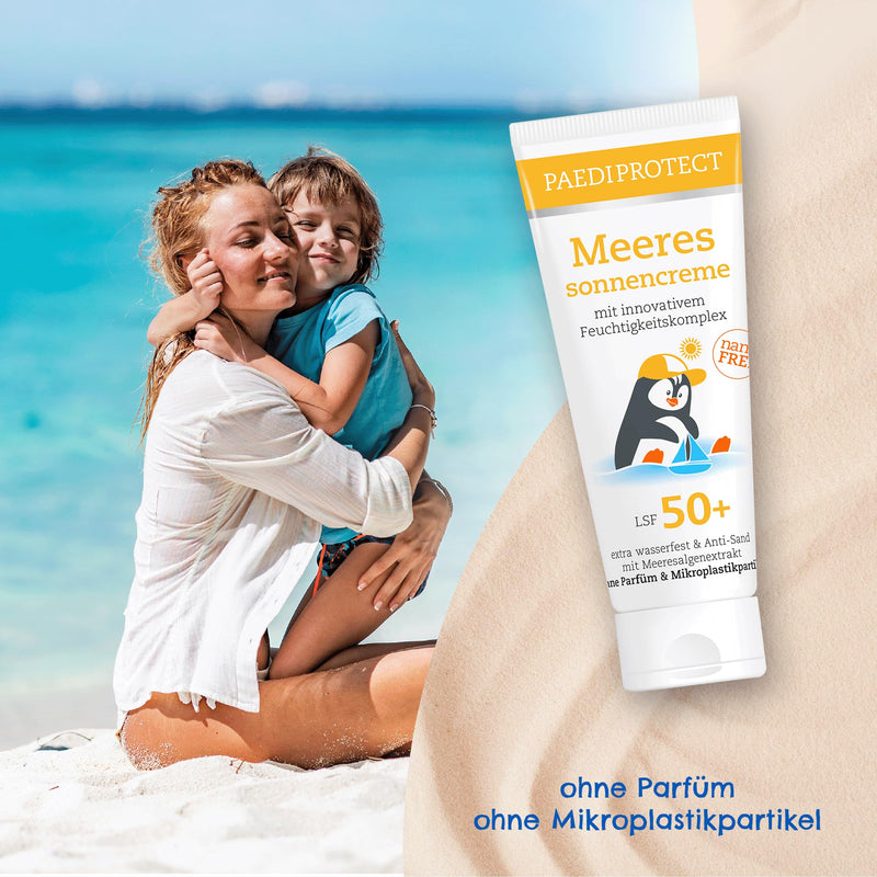 [Australia] - PAEDIPROTECT sea sun cream children's baby SPF 50+ 75 ml, sun cream fragrance-free & waterproof, face body sun protection factor, protection against UVA/UVB radiation, vegan without microplastics 75 ml (pack of 1) sea SPF 50+ 