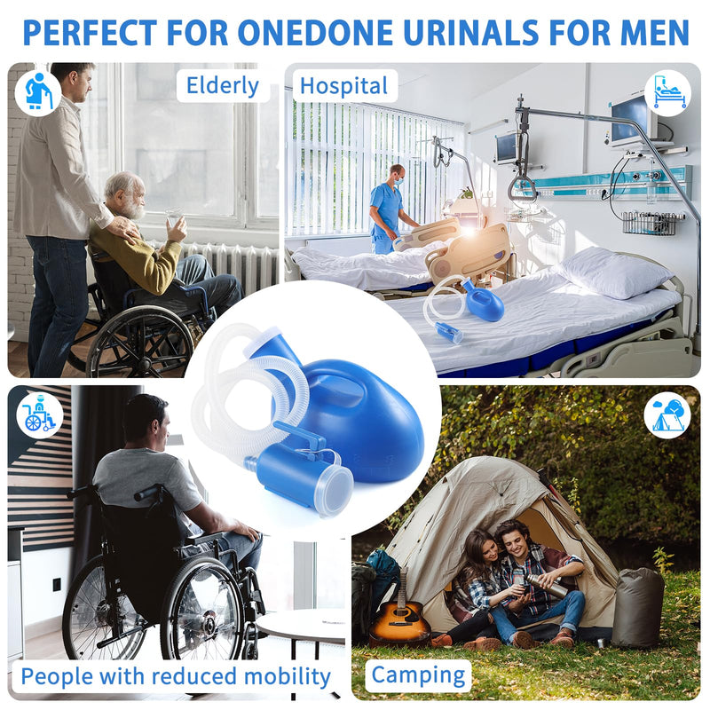 ONEDONE Urinals for Men - Portable Urinal for Men Spill Proof Nighttime Men's Urinal Bottle Male Pee Bottle Urine Bottle 68 OZ for Hospital Home Camping Car Travel 45" Long Hose with Lid (Blue) Blue