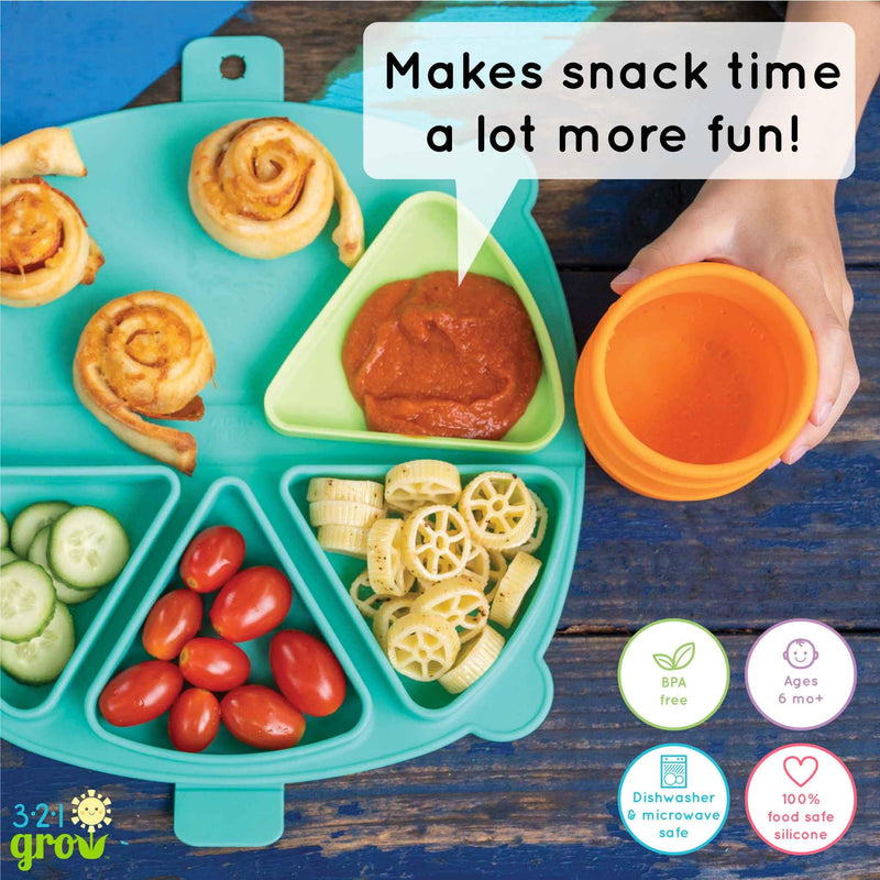 [Australia] - Silicone On-The-Go Snack Mat ‚Äì Foldable Reusable Placemat with 3 Compartments and Lids ‚Äì Travel-Friendly Baby and Toddler Snack Plate ‚Äì Dishwasher Safe (Aqua) Aqua 