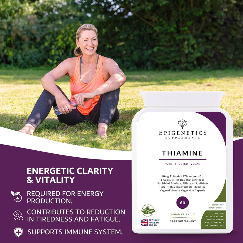 Vitamin B1 Thiamine | 10mg Vitamin B1 Thiamine Supplement (10,000mcg) | 60 Vegan Friendly Capsules UK Made | Long 2 Month Supply by Epigenetics Supplements