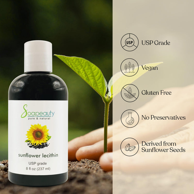 [Australia] - SUNFLOWER LECITHIN Liquid Oil | Cold Pressed Unrefined | USP Grade Unbleached 100% Pure Natural Sunflower Lecithin Oil | Skin Moisturizer, Soap Making, Lotion | 8 fl oz 8 Fl Oz (Pack of 1) 