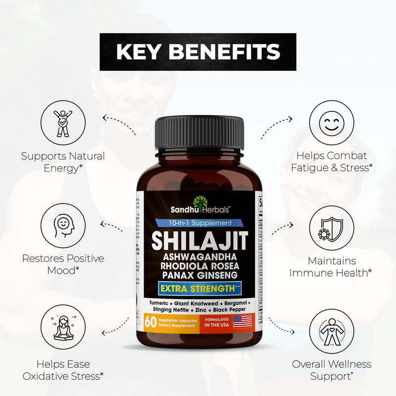 [Australia] - Sandhu Herbals Shilajit Pure Himalayan 18000mg, 60 capsules with Ashwagandha 2000mg, Rhodiola Rosea 1000mg, Panax Ginseng 1500mg, Stinging Nettle 100mg supplement for men | Made in USA 60 Count (Pack of 1) 