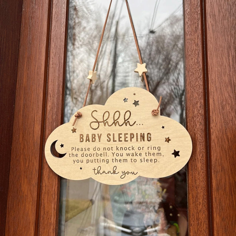 [Australia] - 2pcs Wooden Baby Sleeping Hanging Sign Plaque, Do Not Knock Or Ring The Bell, Round Wooden Door Hanger for Baby Room, Nursery, Front Door, Door Knob Decor (Cloud) Cloud 