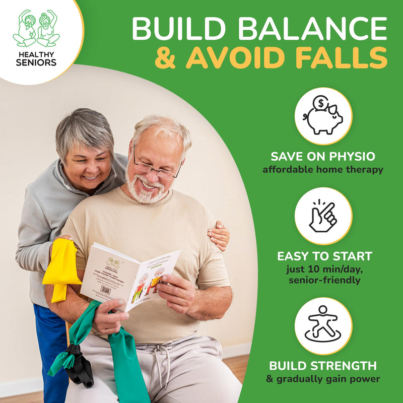 [Australia] - Chair Exercise Program with Two Resistance Bands, Handles and Printed Exercise Guide. Suitable for Rehab or Physical Therapy. Thoughtful Gift for Grandma or Grandpa 