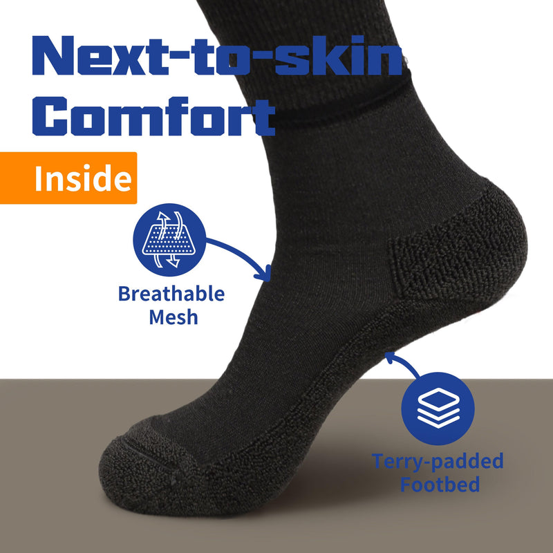 [Australia] - Facool Diabetic Socks for Men Women, Merino Wool Non-Binding Top Crew Socks with Cushion Sole, Seamless Toe 3 Pairs Large Black X 3 