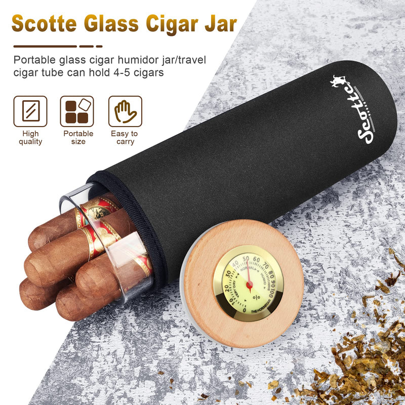 [Australia] - Scotte Cigar Case Humidor Gift Box cigars jar humidifiers-Cigar Hygrometer humidifier-Travel Cigar Tube for 4 to 5 Cigars (black) Black 
