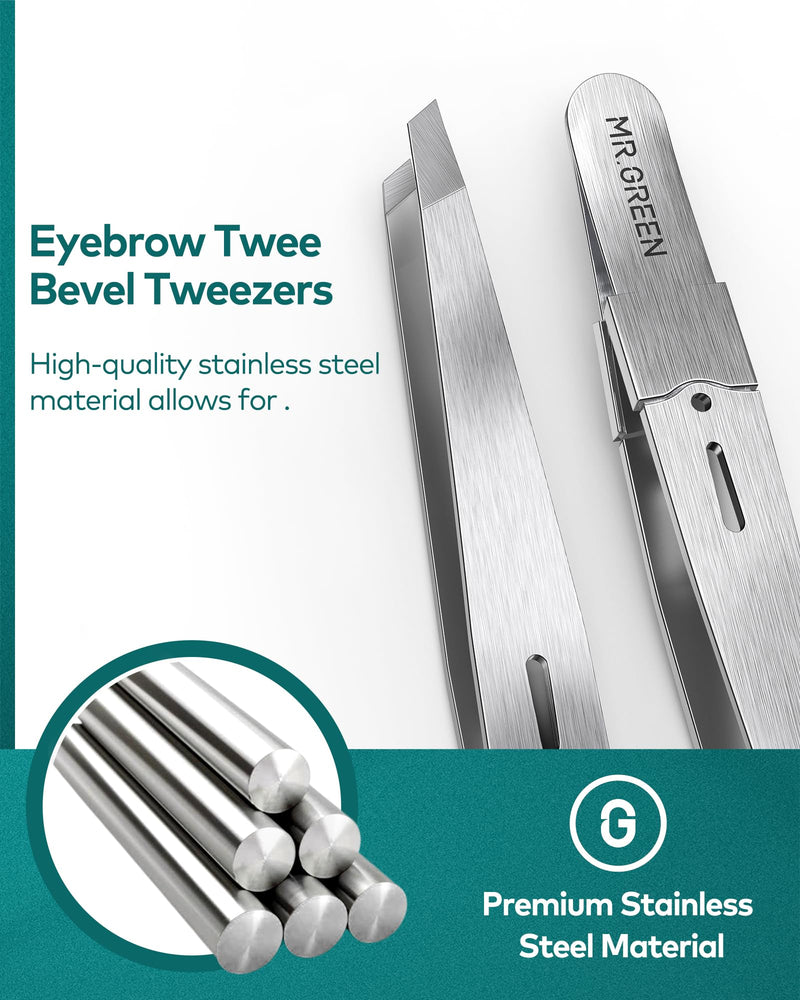 [Australia] - MR.GREEN tweezers, professional precision eyebrow tweezers for women and men, Solingen stainless steel beveled hair removal tweezers, premium eyebrow tweezers 