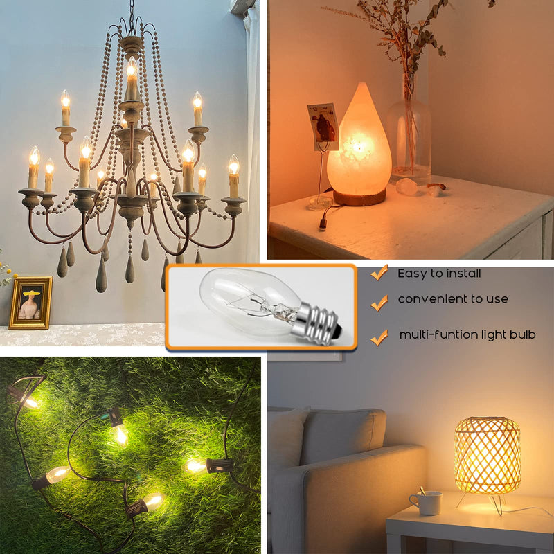 [Australia] - Salt Lamp Bulbs - 15 Watt Light Bulbs for Scentsy Wax Warmer - C7 Replacement Bulbs for Plug in Wax Diffuser- Warmwhite - Dimmable,15 Packs Salt Lamp Bulbs 15 Watt 