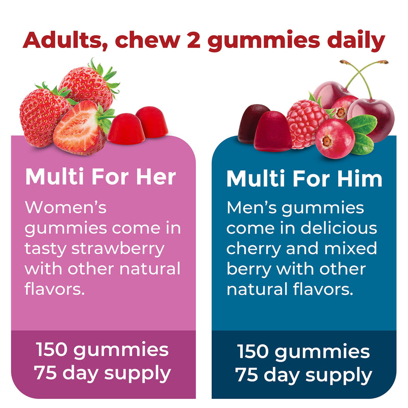 Nature Made Multivitamin Gummies Combo Pack for Him & Her, Tasty Men & Womens Multivitamin with Vitamin C, Vitamin D3, B Vitamins, Zinc & More, Two Multivitamin Bottles