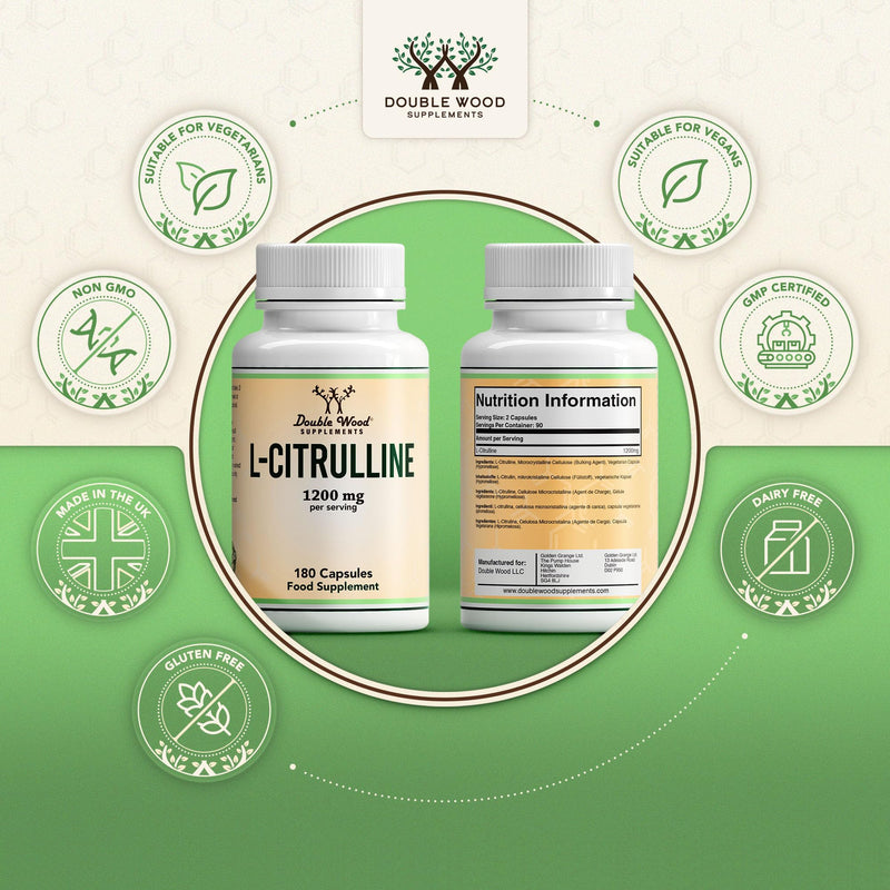 [Australia] - Double Wood L-Citrulline | 180 Citrulline Capsules – 1200 mg L Citrulline per serving | Dietary supplements with nitric oxide | GMO and gluten free (180 capsules) 180 pieces (pack of 1) 