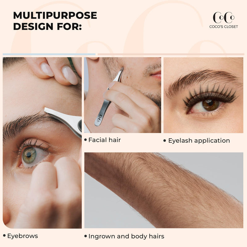 Professional Eyebrow Tweezers for Women and Men – Precision Stainless Steel Slant-Pointed Tip Tweezer for Facial Hair, Ingrown Hair, Splinter, Eyebrows & Blackhead Removal, Silver and Black 1 Silver/ Black