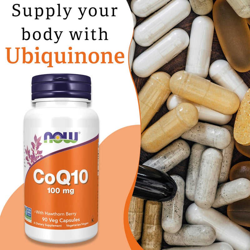 Now Foods, CoQ10 (Coenzyme Q10), 100mg, with Hawthorn, 90 Vegan Tablets, Lab-Tested, Gluten Free, Soy Free, Vegetarian, Non-GMO