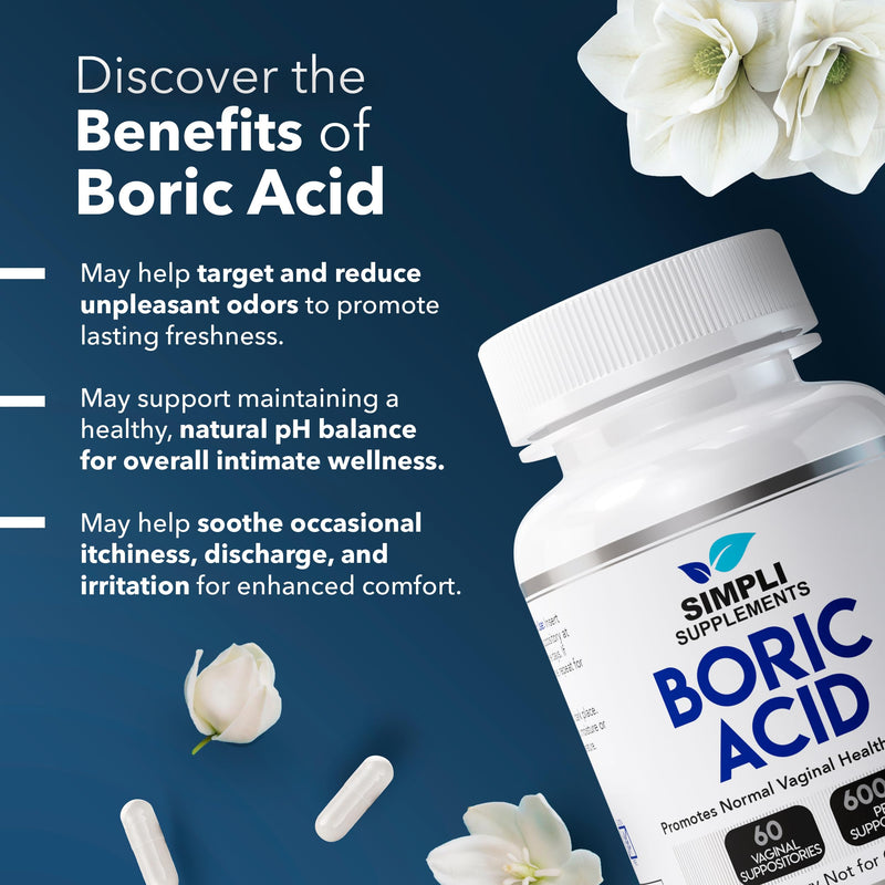 [Australia] - 60 Boric Acid Suppositories for Women | BV Treatment for Women | pH Balance Pills | Vaginal Care | Bacterial Vaginosis Treatment Boric Acid (600mg) 