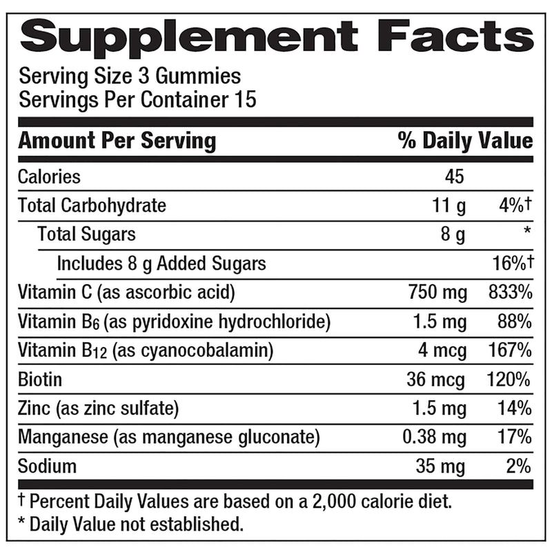 [Australia] - Emergen-C 750mg Vitamin C Gummies for Adults, Immune Support Gummies, Gluten Free, Strawberry, Lemon and Blueberry Flavors - 45 Count Berry 