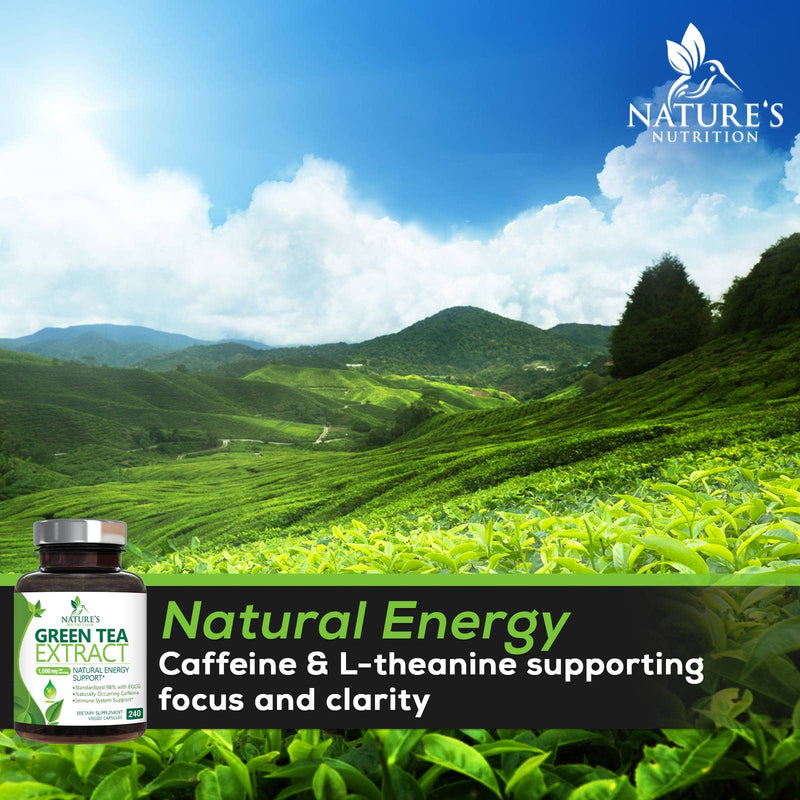[Australia] - Green Tea Extract Capsules 1000mg 98% Standardized EGCG - 3X Strength for Natural Energy - Heart Support with Polyphenols - Gentle Caffeine - 240 Capsules 240 Count (Pack of 1) 