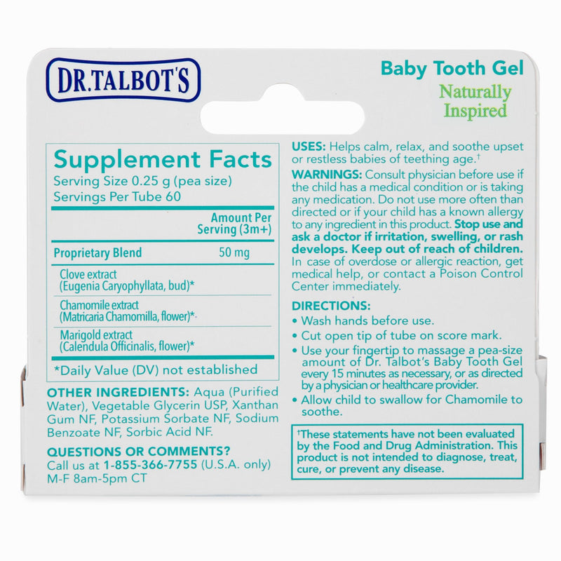 [Australia] - Dr. Talbot's Baby Tooth Gel for Sore Gums, Naturally Inspired, 2 Pack, Each 0.53 oz, benzocaine Free, Belladonna Free Day Time 0.53 Ounce (Pack of 2) 