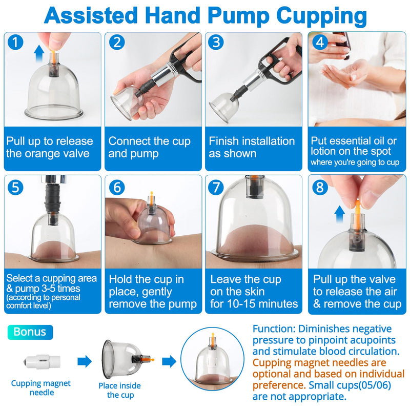 [Australia] - Cupping Kit for Massage Therapy, Silicone Physical Chinese Therapy Cupping Set at Home, Professional Muscle Cupping Tool with Pump & Vacuum Cups for Cellulite Reduction 12 Cups+6 Magnets+1 Extension Tube+1 Hand Pump 