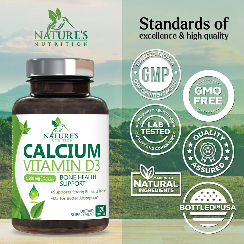 [Australia] - Calcium 1200 mg Plus Vitamin D3, Bone Health & Immune Support - Nature's Calcium Supplement with Extra Strength Vitamin D for Extra Strength Carbonate Absorption Dietary Supplement - 120 Tablets 120 Count (Pack of 1) 