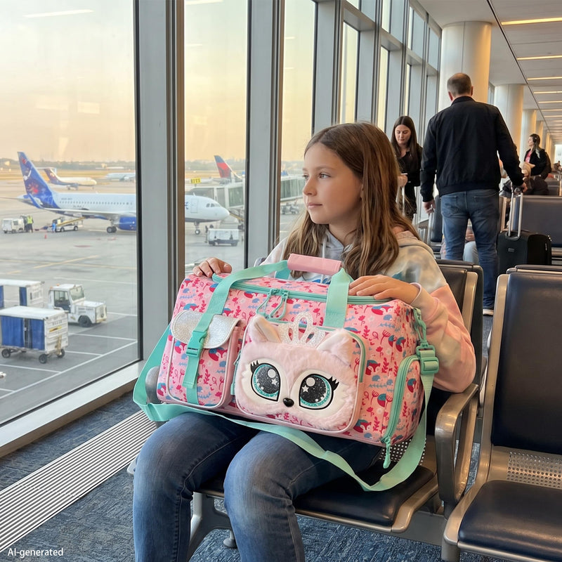 Kids Duffle Bag Girls Travel Bags for Kids Soft Plush Dance Bag Overnight Bags for Girls with Shoe Compartment Christmas Birthday Gifts for Kid Pink Princess Fox