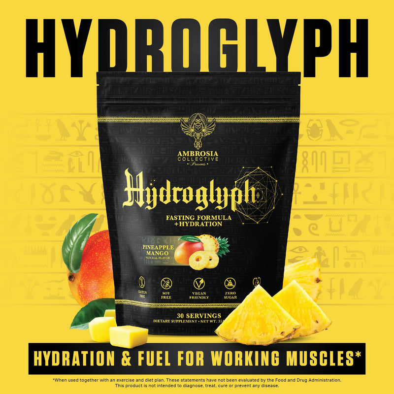 [Australia] - Ambrosia Hydroglyph Intraworkout Formula w/BCAA + EAA + Electrolytes Hydration Powder to Protect Lean Muscle, 0g Sugar Fasting Hydration Drink Mix, Made w/Coconut Water (Pineapple Mango) Pineapple Mango 