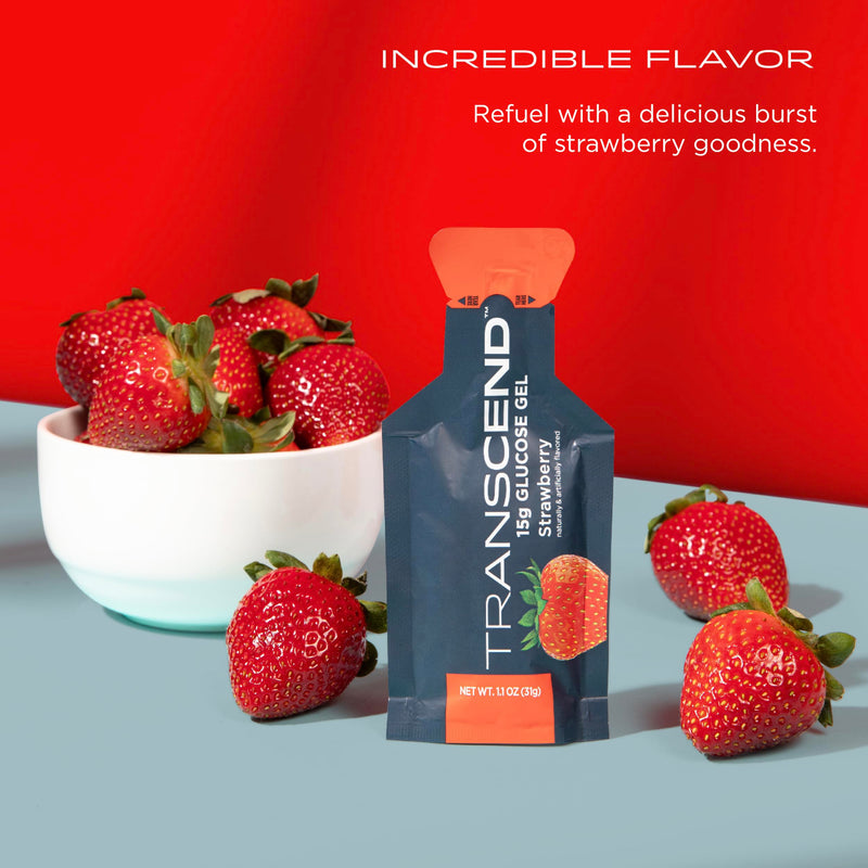 [Australia] - Transcend Foods Strawberry Gel (1.1 oz, Pack of 10) Fast-acting Carb Gel Strawberry Flavor – Caffeine Free, Gluten Free 