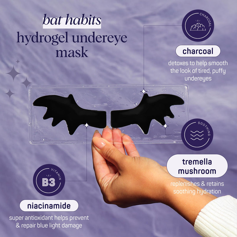 [Australia] - SpaLife Beauty Halloween Hydrogel Under Eye Patches | Eye Patches for Dark Circles | Halloween Gifts for Women | Cooling Undereye Patches for Puffy Eyes with Niacinamide, Charcoal & Tremella | 8 Pairs Hydrogel Undereye Masks | Bat Wings 