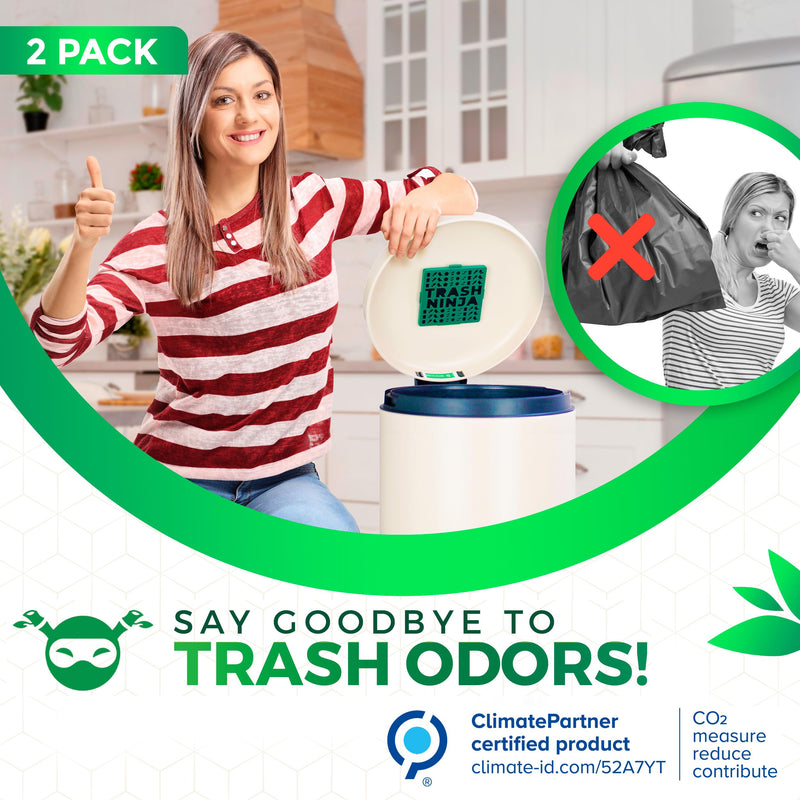[Australia] - Trash Ninja Trash Can Deodorizer and Odor Eliminator (2 Pack) for Indoor Trash Cans Up to 10 Gallons, Made with Natural Activated Carbon - Lasts Up to 3 Months - Garbage Can Deodorizer to Control Odor 