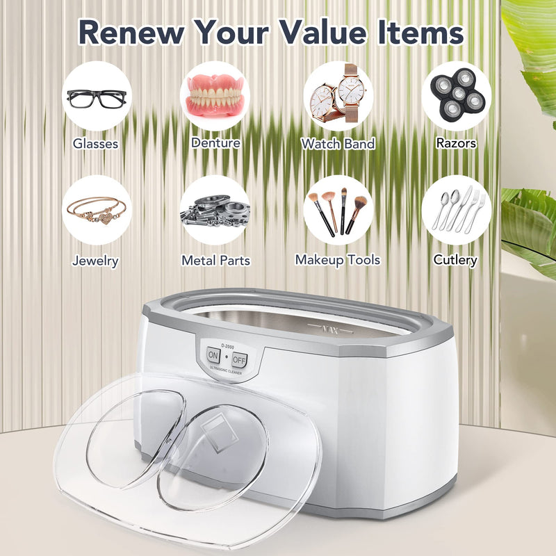 [Australia] - LifeBasis ultrasonic cleaning device 30W ultrasonic cleaner 420ml ultrasonic device 45kHz ultrasonic bath with watch stand for cleaning glasses, jewelry, watches, dentures, brush, shaving head, knife, white + silver 