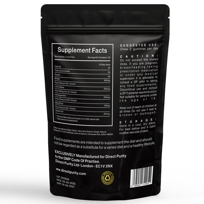 NeuroBoost 5-in-1 Wellness Gummies – Ashwagandha, Shilajit, Lion’s Mane, Maca Root & Vitamin D3 – 60 Vegan Gummies – Supports Relaxation, Cognitive Function & Immune System – High Strength Formula