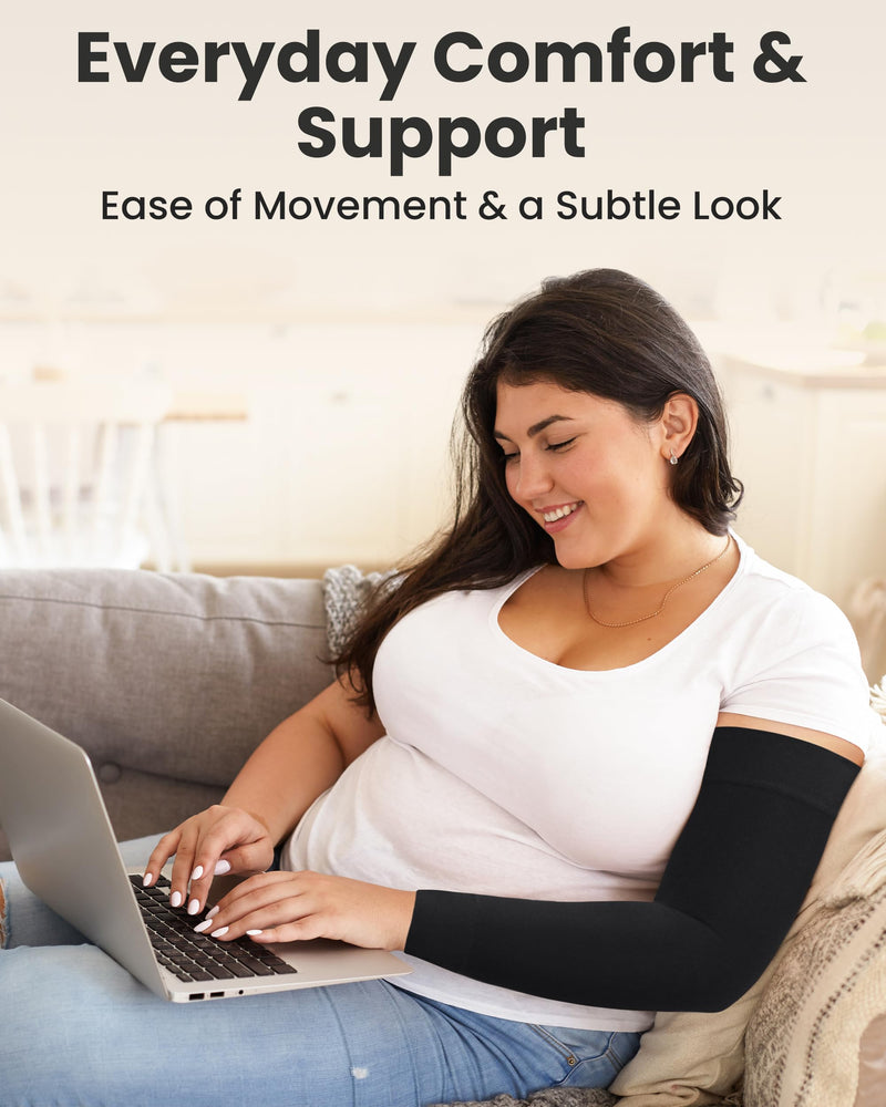 [Australia] - KEMFORD Compression Lymphedema Arm Sleeves for Women - 20-30 mmHg, Black - Medical Arm Brace for Swelling, Edema, Circulation Small/Medium Black (20-30 Mmhg) 